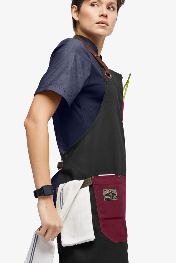 Industry Line Unisex Color Blocked Canvas Chef Apron - Black/True Burgundy - 3