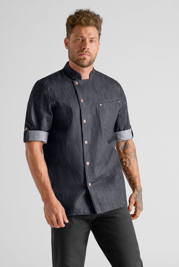 Chaqueta ejecutiva de chef Industry Line Workwear con cierre asimétrico y 3 bolsillos para hombre - DEEP INDIGO/BLACK - 1