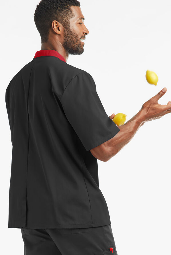 Chaqueta de chef liviana con doble abotonadura y botones de plástico para hombre - Black/Red - 2