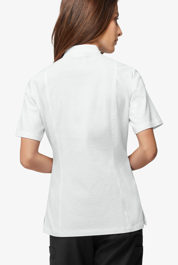 Chef Uniforms Women's Short Sleeve Stretch Seersucker Reversible Double Breasted Coat - White - 3