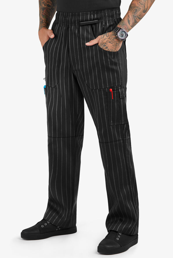 UA CHEF&trade; Black Stripe Men's 7-Pocket Utility Printed Chef Pants - null - 1