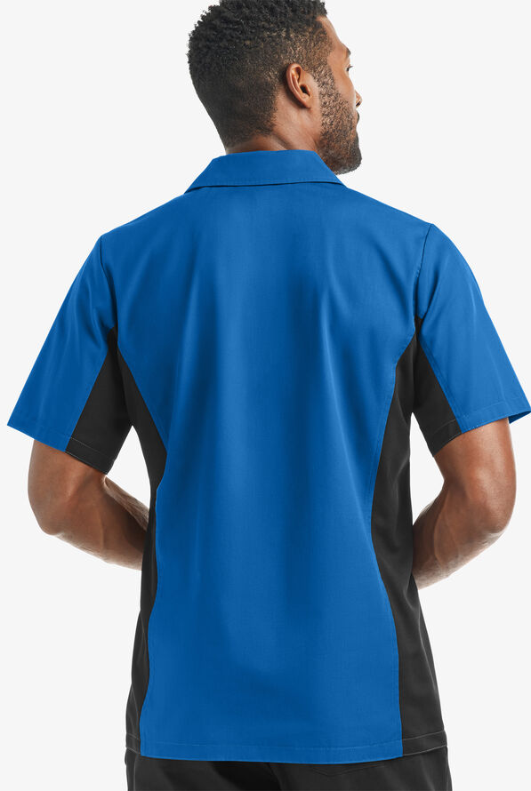 Camisa manga corta de gastronomía Versa de 65/35 poliéster/algodón con botones y 1 bolsillo para hombre - Royal/Black - 2