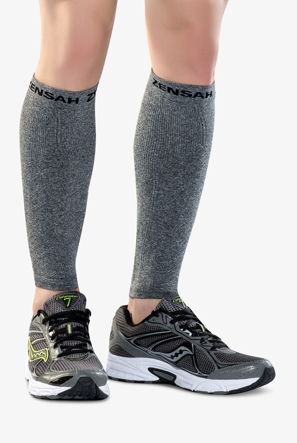 Zensah Unisex 15-20 mmHg Moderate Compression Leg Sleeves - Heather Grey - 1