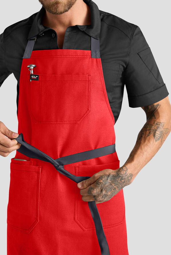 Industry Line Unisex Contrast Strap Bib Chef Apron - Flame Red / Pewter - 3