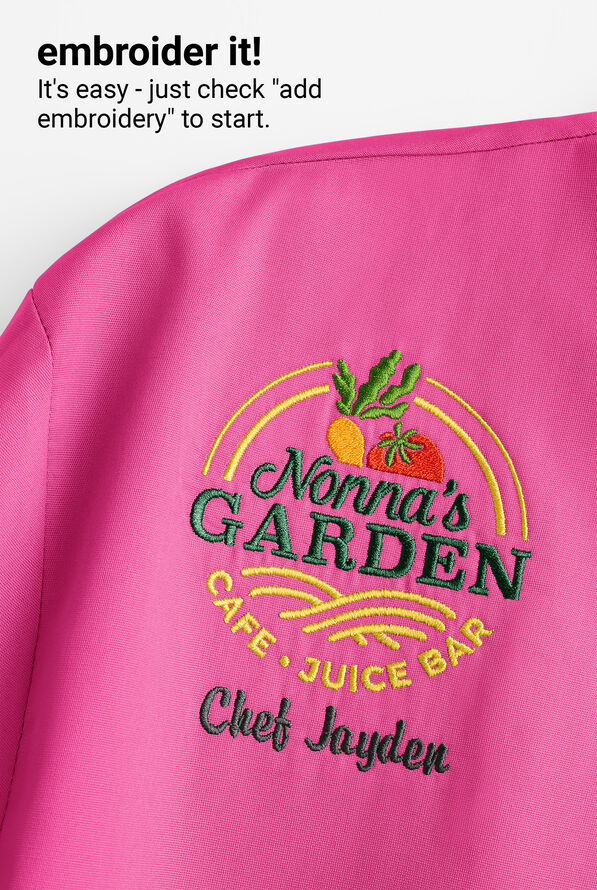 LIGHTWEIGHT Women's 3/4 Sleeve w/ Plastic Buttons Chef Coat - Fuchsia/Black - 3