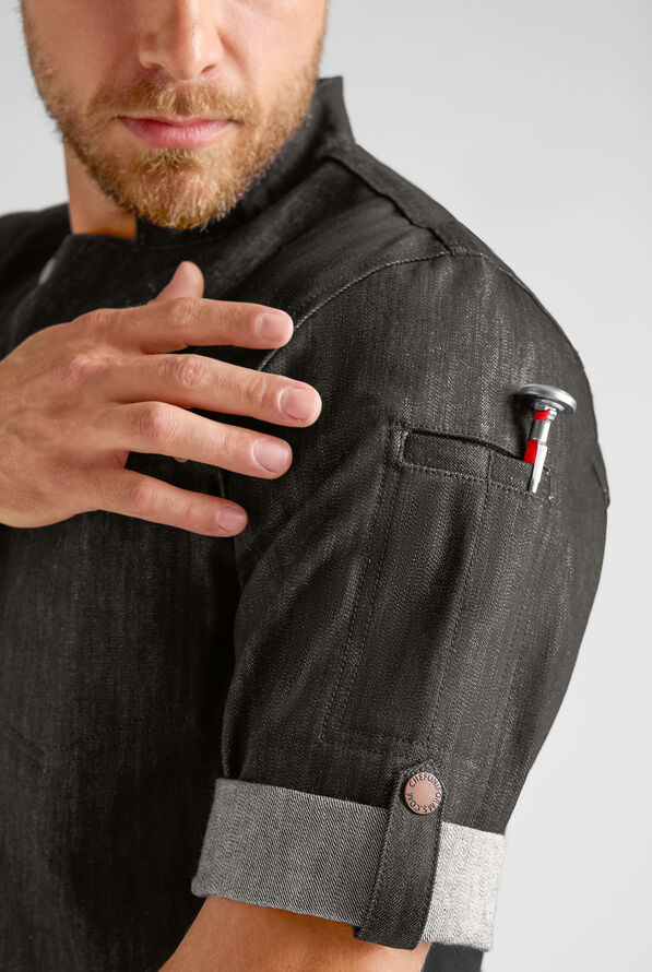 Industry Line Workwear Men's 3-Pocket Asymmetrical Executive Chef Coat - Coal Black/Black - 3