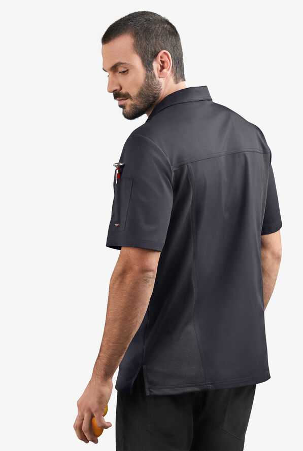 CHEF 360 Men's 2-Pocket Short Sleeve Polo STRETCH Chef Shirt - Pewter - 2