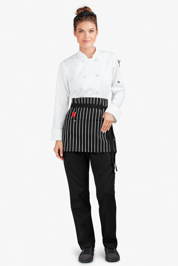 Industry Line Chalk Striple Black Unisex 5-Pocket Waist Printed Chef Apron - null - 2
