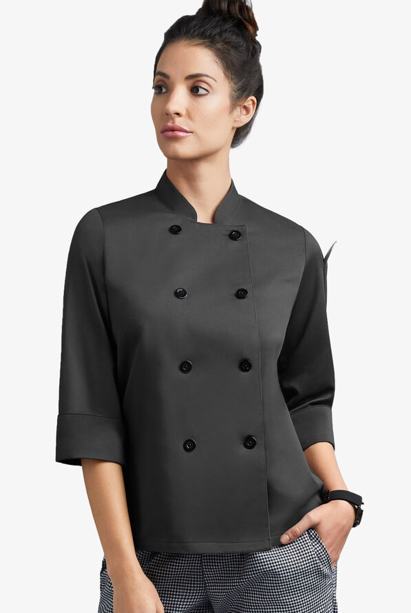 Chaqueta mangas 3/4 de gastronomía On The Line con doble abotonadura reversible y 1 bolsillo para mujer - Black - 1