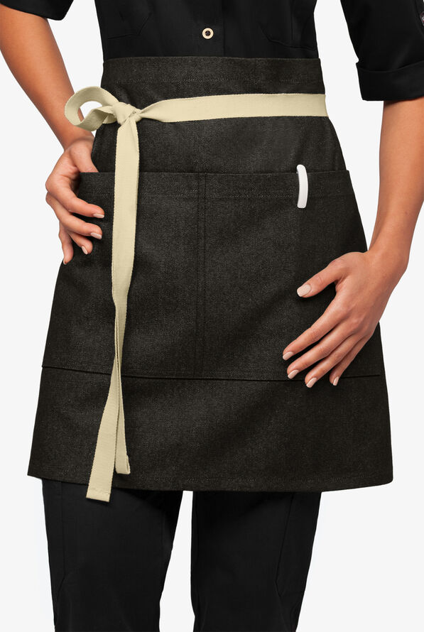 Delantal unisex de gastronomía a la cintura Industry Line Premium Denim con correas removibles - Black Denim - 1