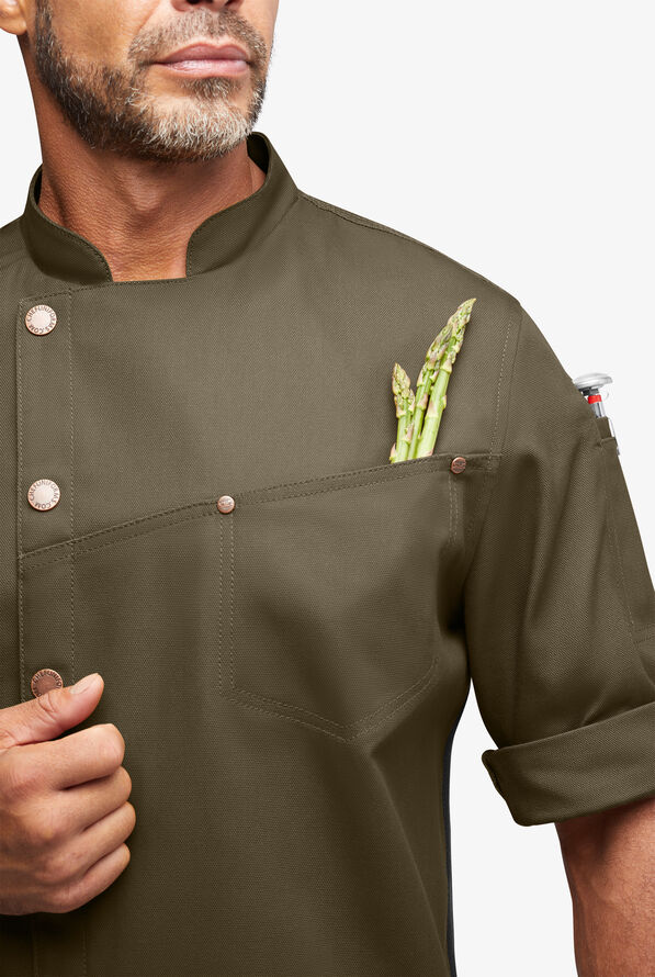 Industry Line Workwear Men's 3-Pocket Asymmetrical Executive Chef Coat - Olive/Black - 5