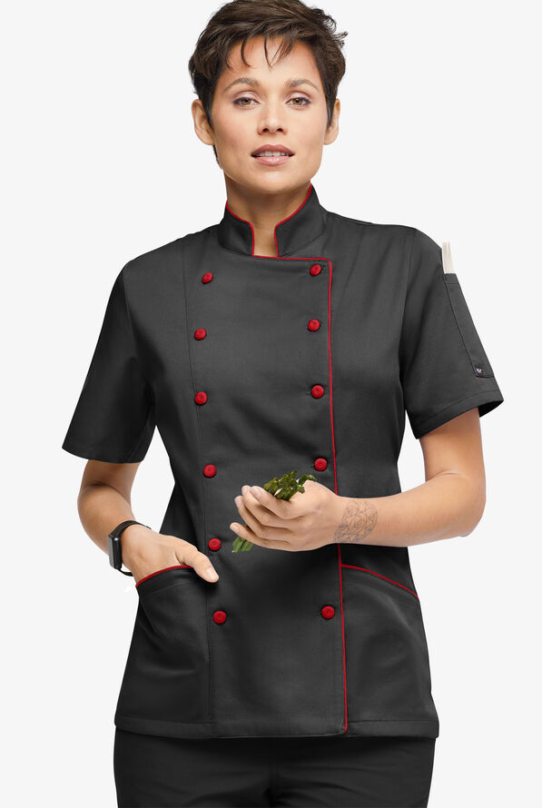 Chaqueta manga corta de chef Chef Uniforms con 3 bolsillos para mujer - Black/True Red - 1