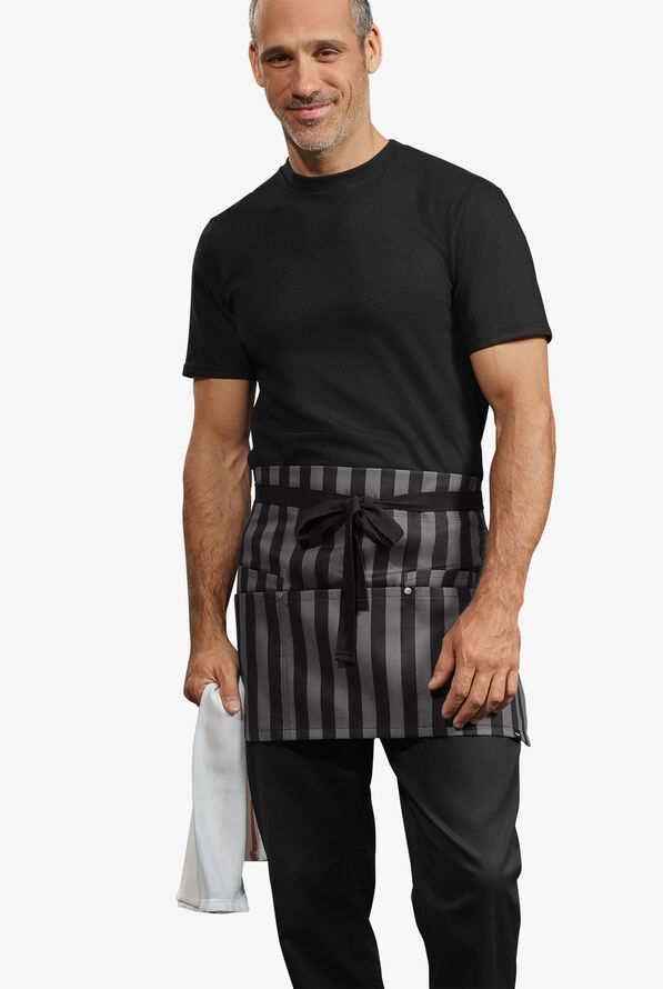 Delantal estampado unisex de gastronomía a la cintura Industry Line Bold Stripes con 5 bolsillos y ojales - null - 2