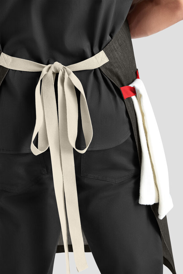 Delantal unisex de chef Industry Line con correas en contraste y pechera - Coal Black / Flame Red / Natural - 2