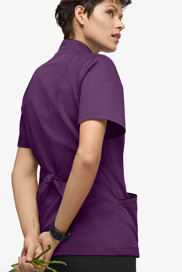 Chef Uniforms Women's 3-Pocket Short Sleeve Executive Chef Coat - Eggplant/Black - 3