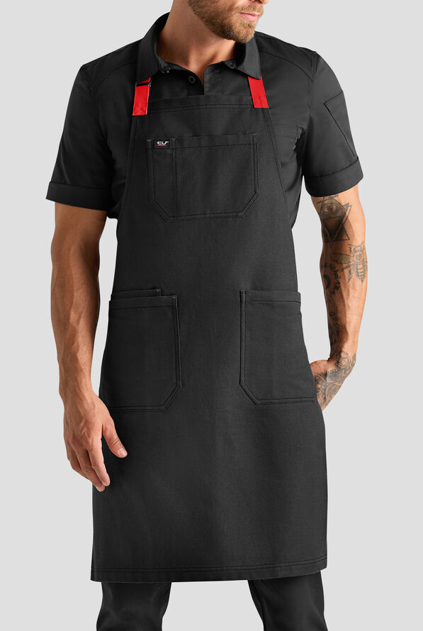 Delantal unisex de chef Industry Line con correas en contraste y pechera - Black / Flame Red / Pewter - 1