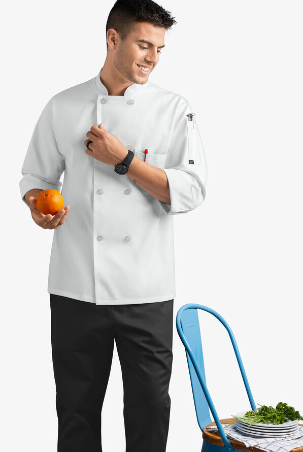 Chaqueta mangas 3/4 de gastronomía On The Line Value con 2 bolsillos y doble abotonadura para hombre - White - 1