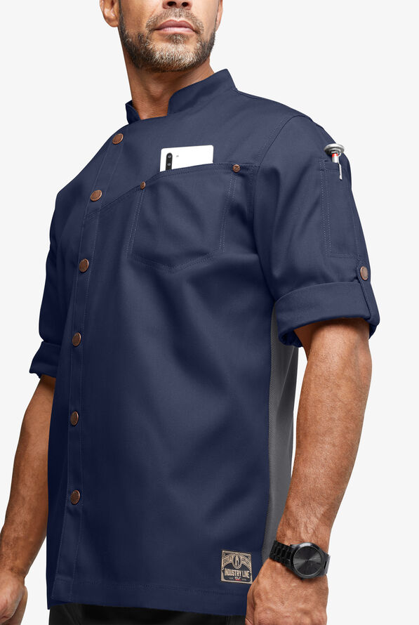 Chaqueta ejecutiva de chef Industry Line Workwear con cierre asimétrico y 3 bolsillos para hombre - Navy/Pewter - 2