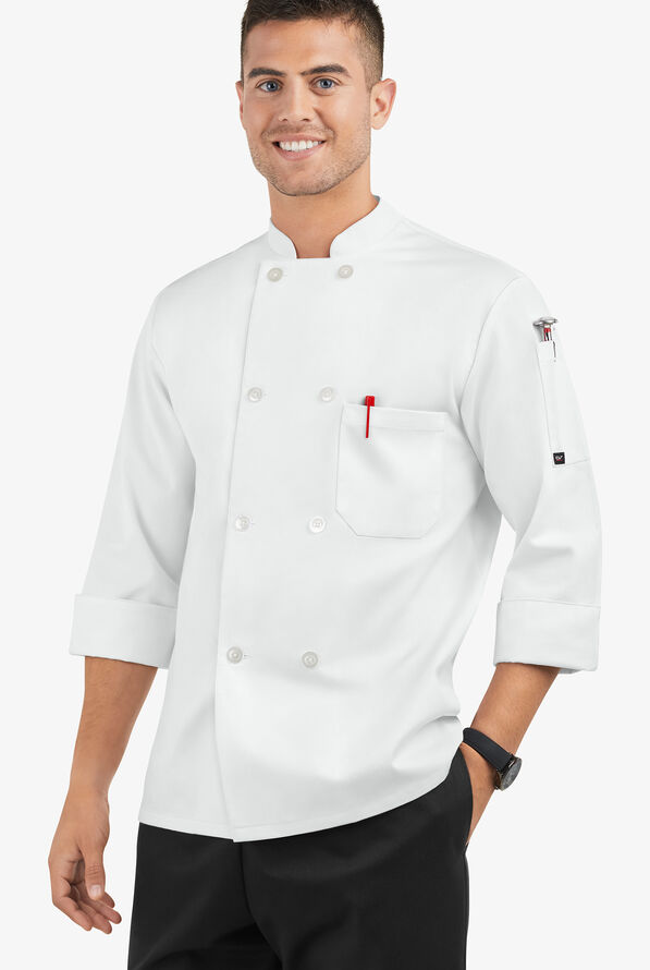 Chaqueta mangas 3/4 de gastronomía On The Line Value con 2 bolsillos y doble abotonadura para hombre - White - 2