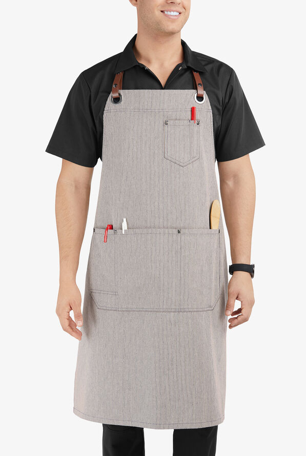 Industry Line Railroad Stripe Denim Unisex 5-Pocket Adjustable Bib Chef Apron - null - 1