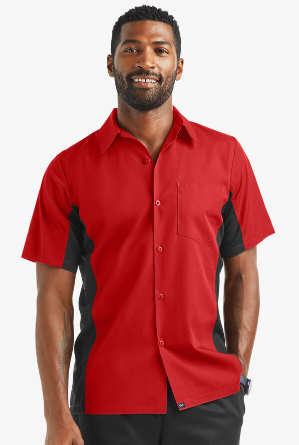 Camisa manga corta de gastronomía Versa de 65/35 poliéster/algodón con botones y 1 bolsillo para hombre - Red/Black - 1