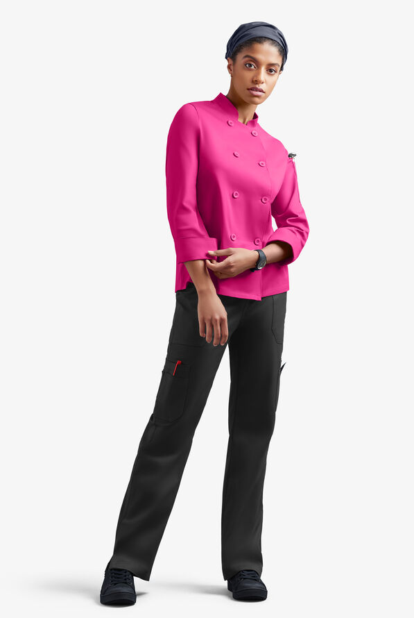 CHEF 360 Women's 1-Pocket Long Sleeve Reversible Double Breasted STRETCH Executive Chef Coat - Fuchsia - 4