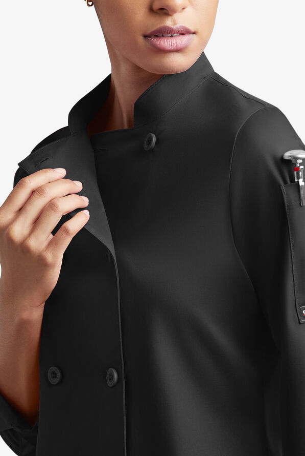 CHEF 360 Women's 1-Pocket Long Sleeve Reversible Double Breasted STRETCH Executive Chef Coat - Black - 3