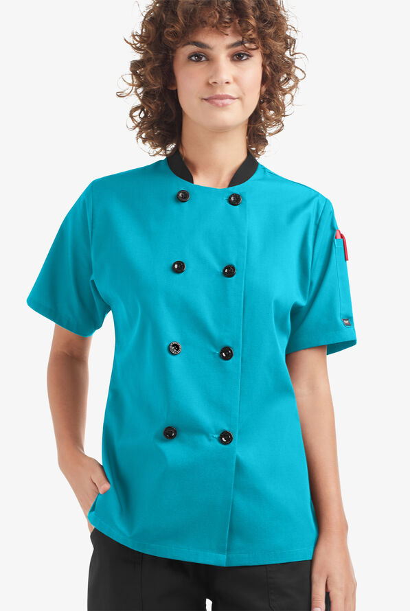 Chaqueta manga corta de gastronomía con doble abotonadura y 1 bolsillo para mujer - Turquoise/Black - 1