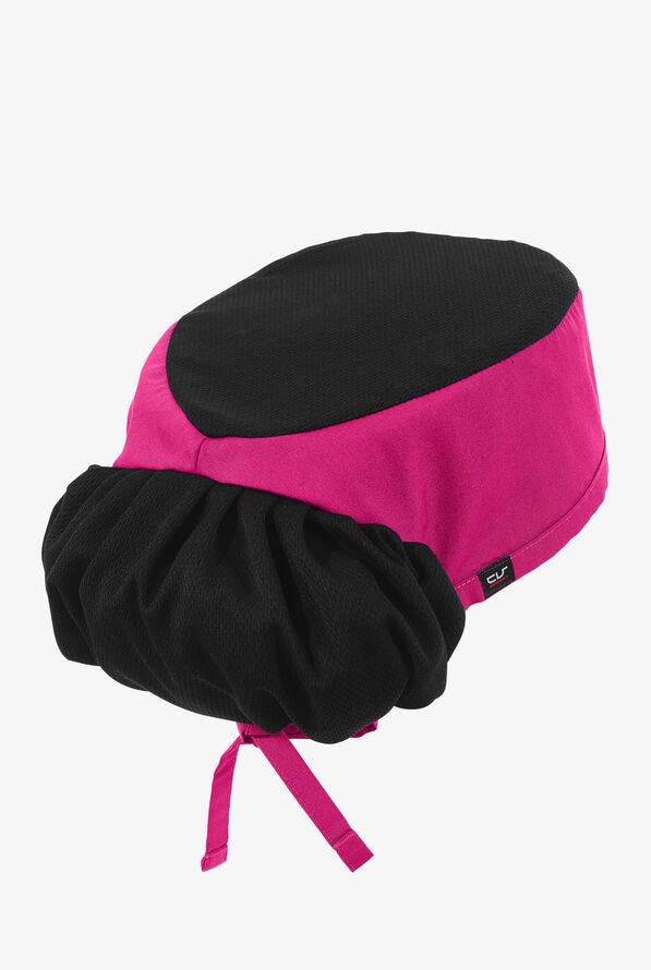 Chef Uniforms LIGHTWEIGHT Unisex Chef Skull Cap w/ Pony Tail Holder - Fuchsia/Black - 1