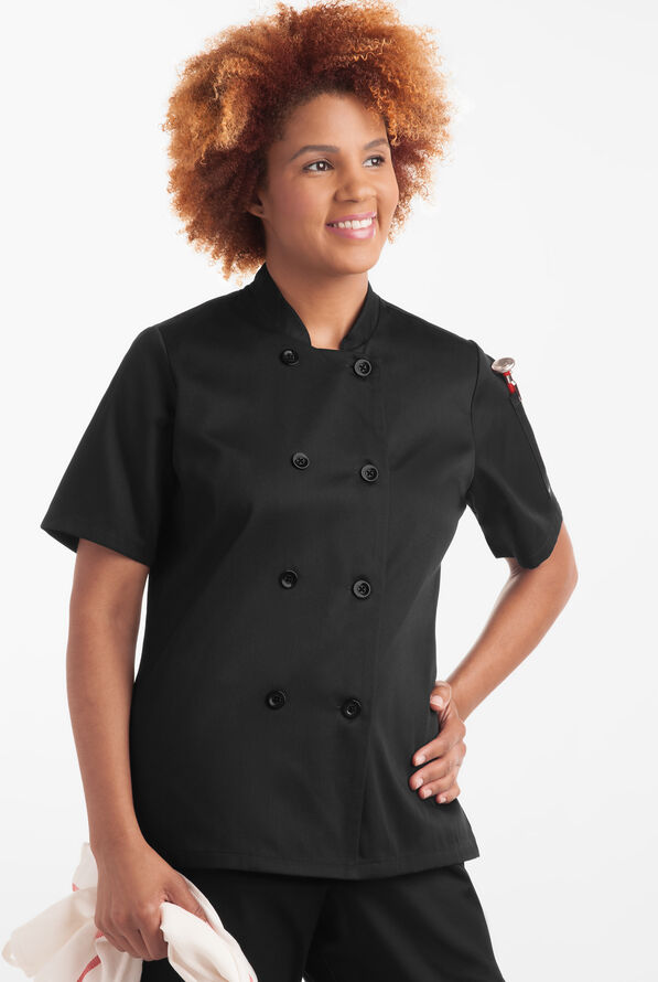On the Line Women's 1-Pocket Reversible Double Breasted Closure Short Sleeve Chef Coat - Black - 5