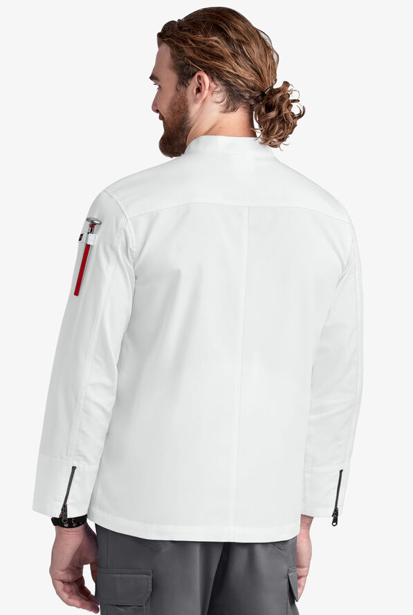 Industry Line Men's 3-Pocket Long Sleeve Motorcycle Zip Front Chef Coat - White - 2