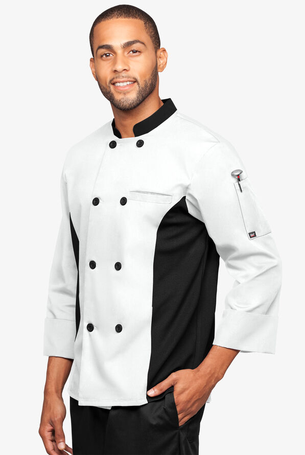 Chaqueta de gastronomía con mangas 3/4 y paneles de malla para hombre - White/Black - 1