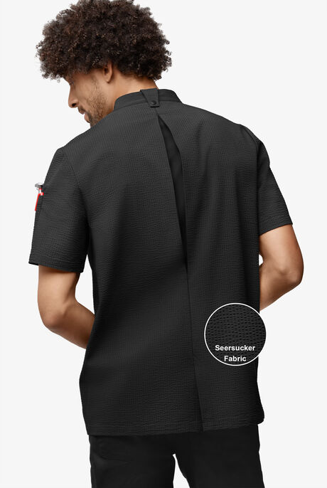 Chef Uniforms Men's Short Sleeve Stretch Seersucker Asymmetrical Coat