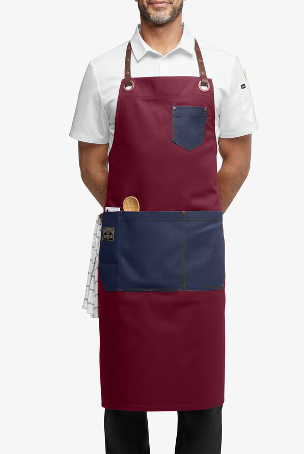 Industry Line Unisex Color Blocked Canvas Chef Apron - True Burgundy/Navy - 1