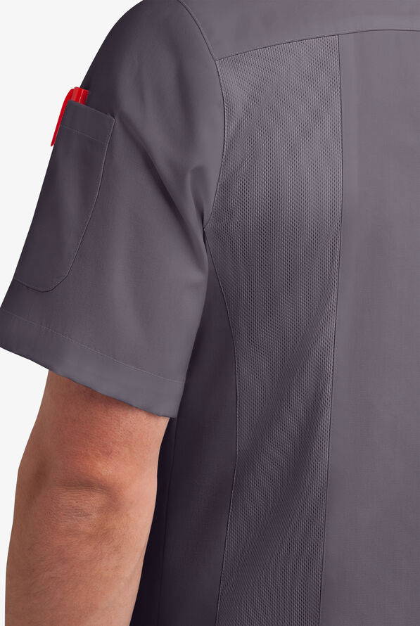 Chef Uniforms Men's 2-Pocket Short Sleeve Snap Closure with MESH Back Panels Executive Chef Coat - Pebble Grey/Black - 3