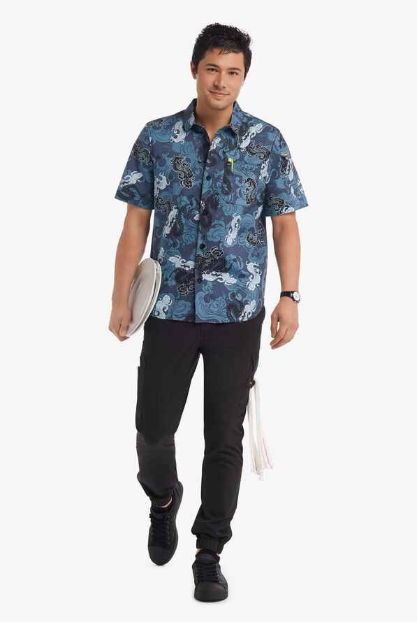 Chef 360 Men's Tech Mesh Printed Short Sleeve STRETCH Shirt - null - 6