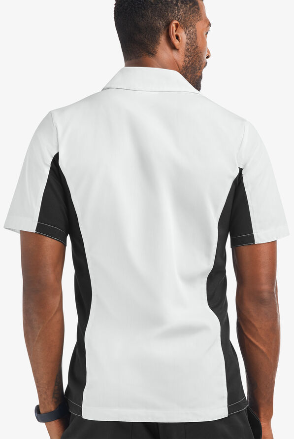 Camisa manga corta de gastronomía Versa de 65/35 poliéster/algodón con botones y 1 bolsillo para hombre - White/Black - 2