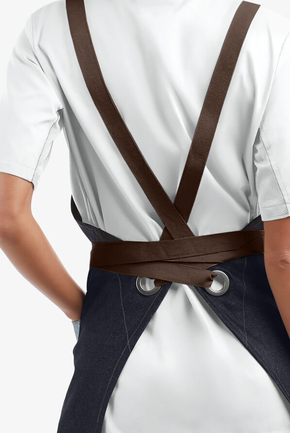 Industry Line Cross Back Denim Unisex 5-Pocket Bib Chef Apron - Blue Denim/Light Blue Denim - 2