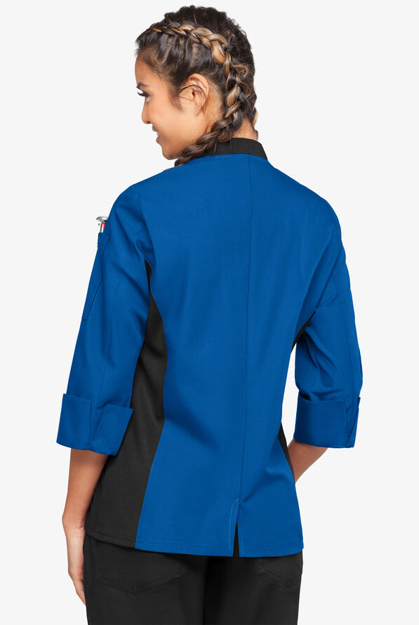 Chaqueta manga 3/4 de gastronomía con puños napolitanos y paneles laterales de malla para mujer - Royal/Black - 2