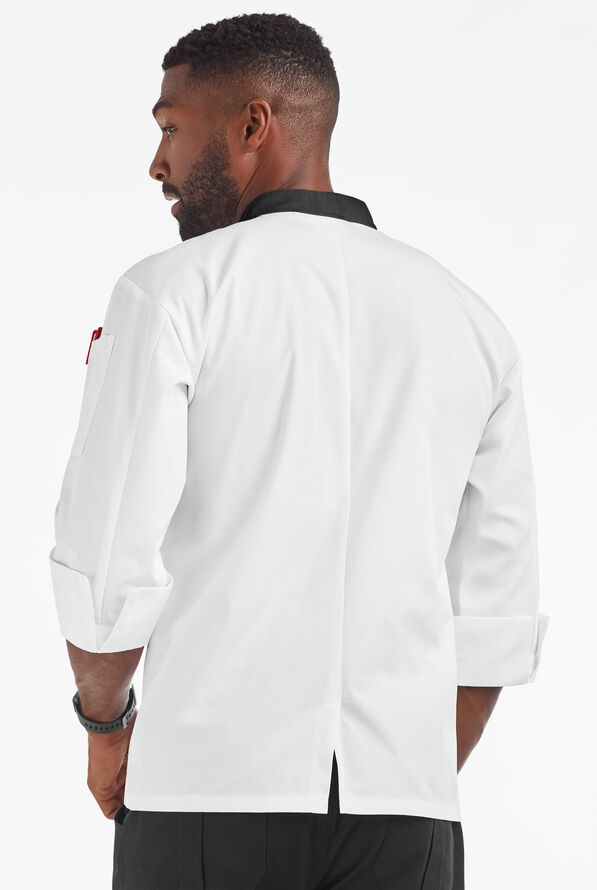 Chaqueta manga 3/4 de gastronomía con 2 bolsillos y botones de plástico para hombre - White/Black - 2