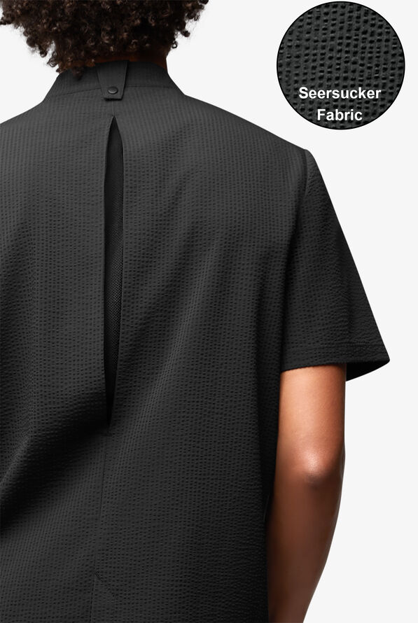 Chef Uniforms Men's Short Sleeve Stretch Seersucker Reversible Double Breasted Coat - Black - 2