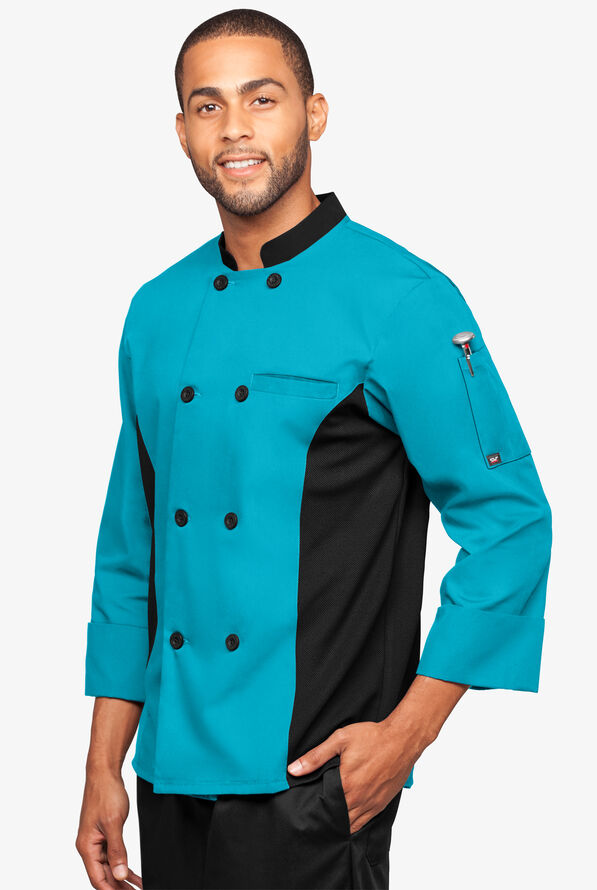 Chaqueta de gastronomía con mangas 3/4 y paneles de malla para hombre - Turquoise/Black - 1