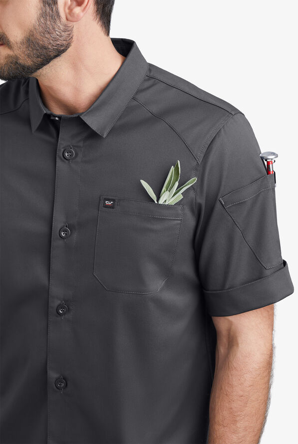Chef 360 Men's Short Sleeve STRETCH Workshirt with Tech Mesh Yoke - Pewter - 2