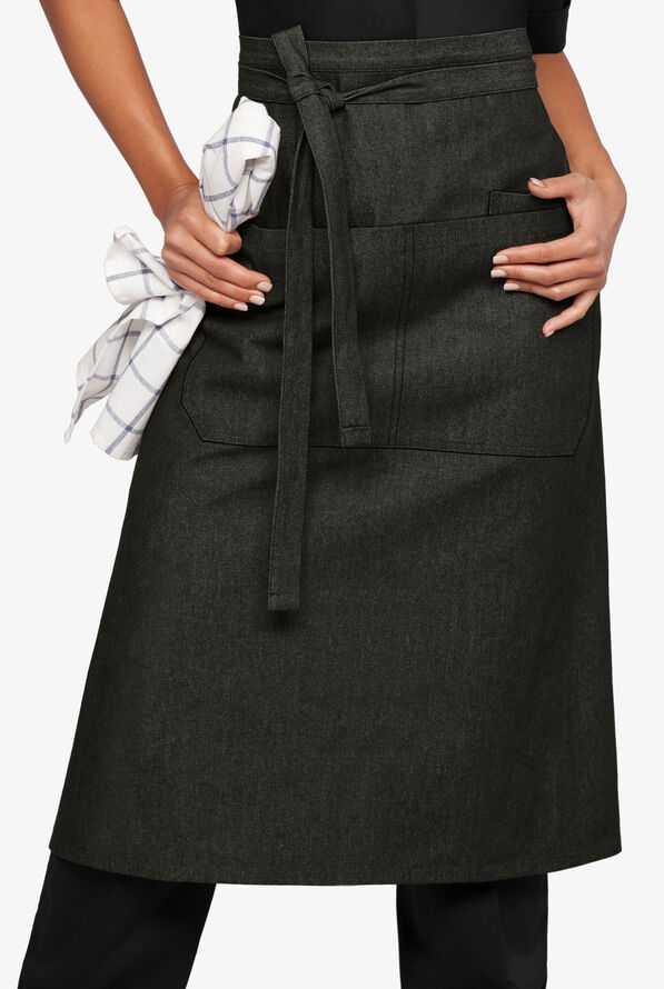 Industry Line Value Denim Unisex 3-Pocket Bistro Chef Apron - Black Denim - 1