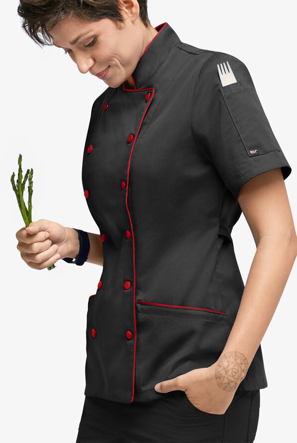 Chaqueta manga corta de chef Chef Uniforms con 3 bolsillos para mujer - Black/True Red - 2