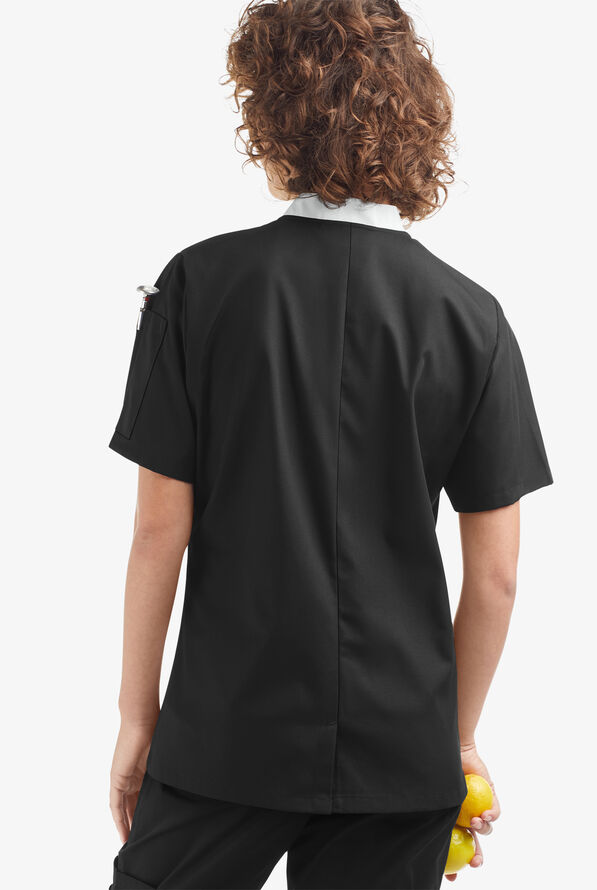 Chaqueta manga corta de gastronomía con doble abotonadura y 1 bolsillo para mujer - Black/White - 2