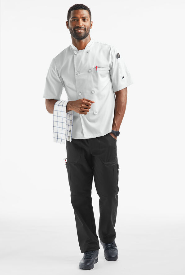 LIGHTWEIGHT Men's Double Breasted w/ Plastic Buttons Chef Coat - White - 4