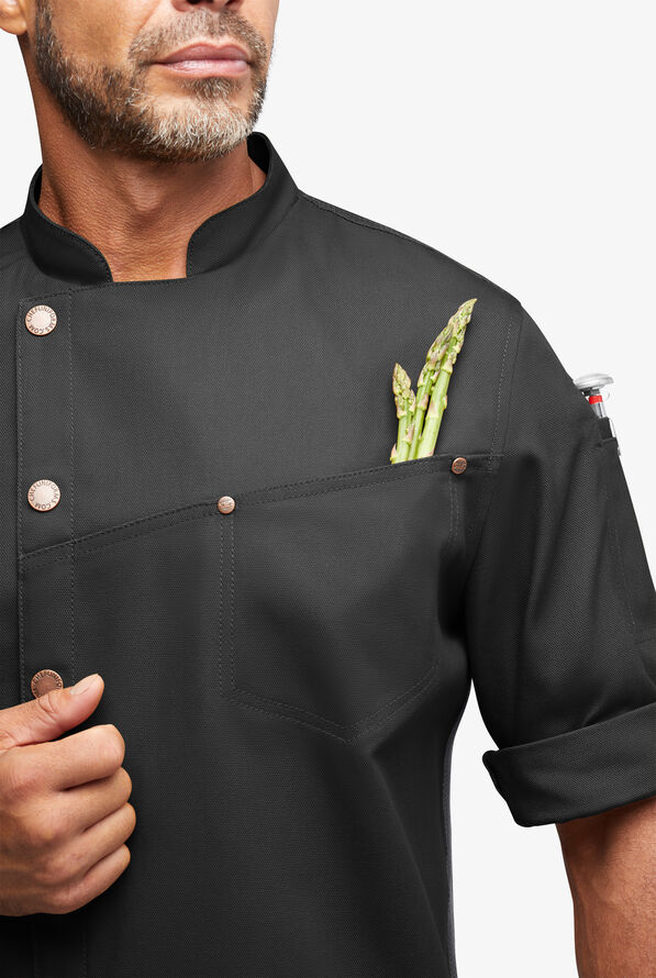 Industry Line Workwear Men's 3-Pocket Asymmetrical Executive Chef Coat - Black/Pewter - 5