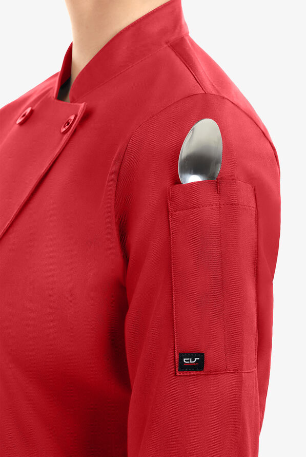 On The Line Women's 1-Pocket Reversible Double Breasted Closure 3/4 Sleeve Chef Coat - True Red - 3