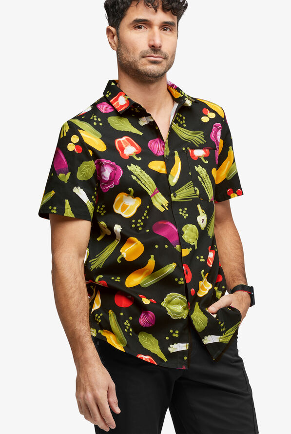 CHEF 360 Men's Short Sleeve Fresh Market Print Stretch  Shirt - null - 1